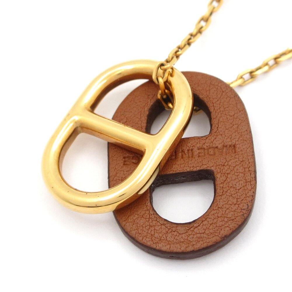 Hermès Chaine D'ancre Necklace Gold Brown Hardware Leather